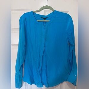 Baker Women’s Long-Sleeve Button Front Blouse - Turquoise Blue Silk